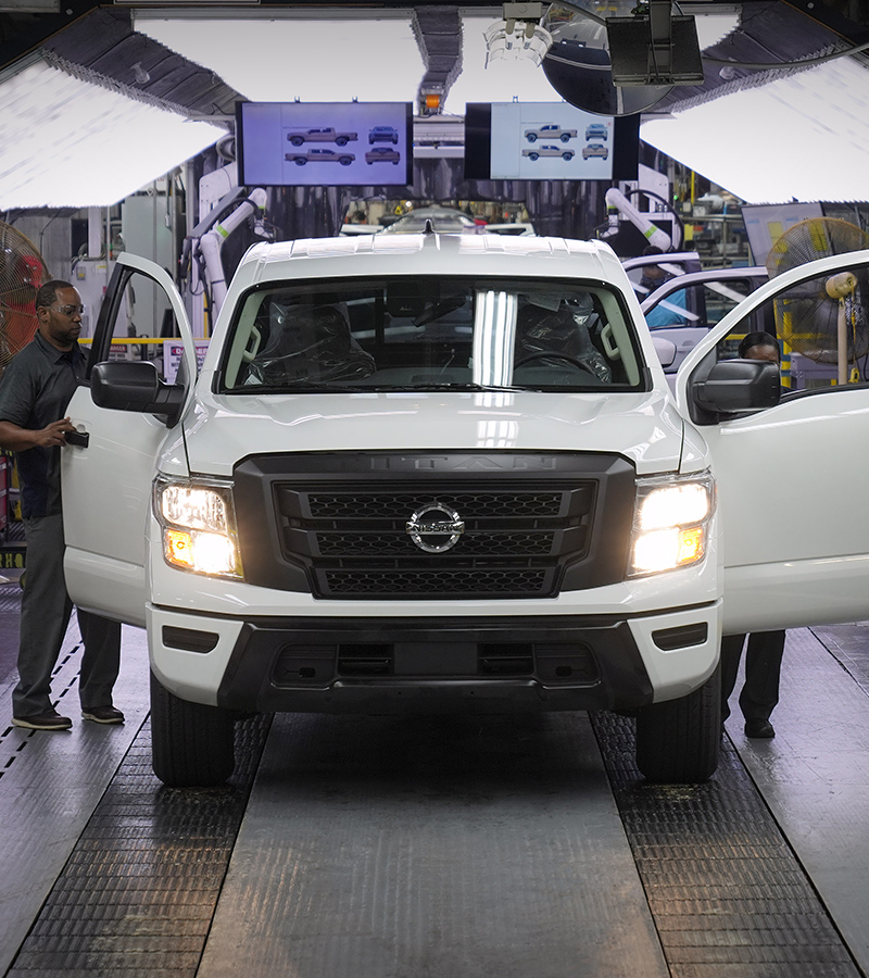 White Nissan Titan in production at factory